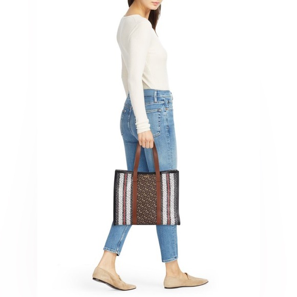 Burberry Small Monogram Striped Logo Tote NWT Bridle Brown Multicolor - Picture 2 of 10